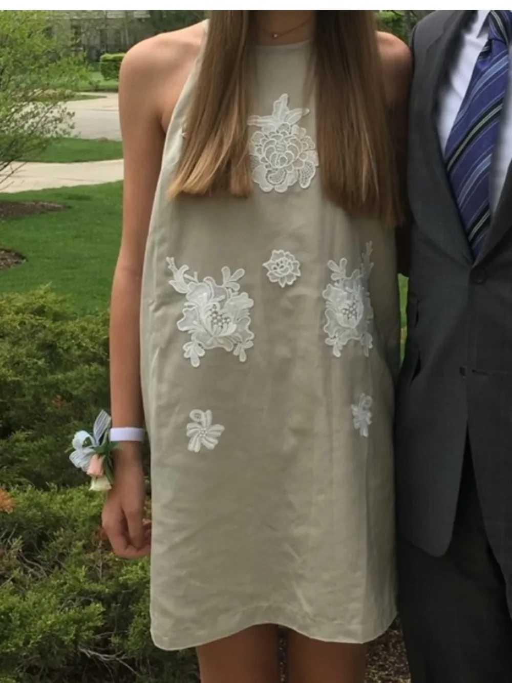 Victoria Beckham x Target girls sz XL khaki sage mist sundress floral appliqués